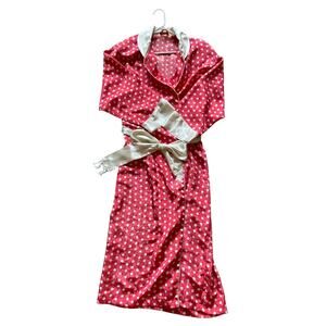 Vintage Victoria Secret Gold Label Pink Polka Dot Robe 80/90s Jacquard Floral